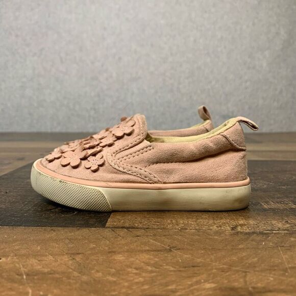 Gymboree Little Girls Size 6 Sweep Shoes Pink Suede Floral Loafers Slip On - Picture 2 of 8